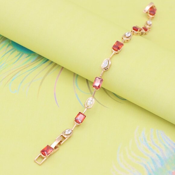 Elegant Rose Gold Bracelet with Red and White Zircon Stones, XPBL0726 - Picture 6 of 12